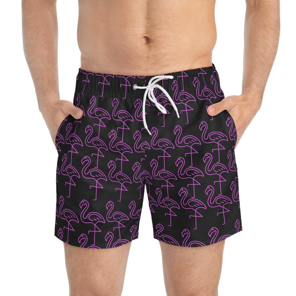 Flamingo Print Swim Trunks, Fun Beach Shorts, Summer Swimwear, Vacation Essentials, Pool Party Gear, Resort Wear - The Revival Rack