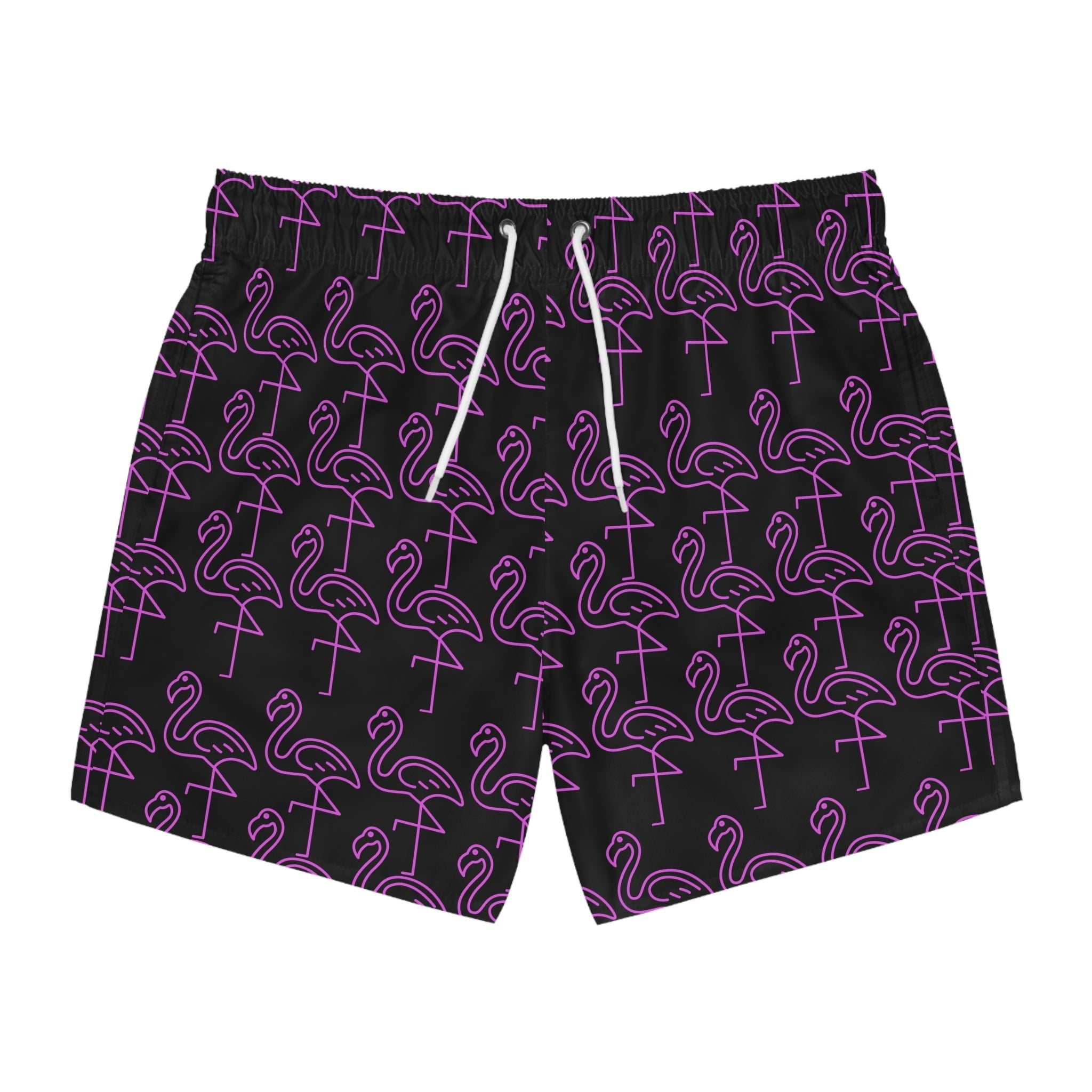 Flamingo Print Swim Trunks, Fun Beach Shorts, Summer Swimwear, Vacation Essentials, Pool Party Gear, Resort Wear - The Revival Rack