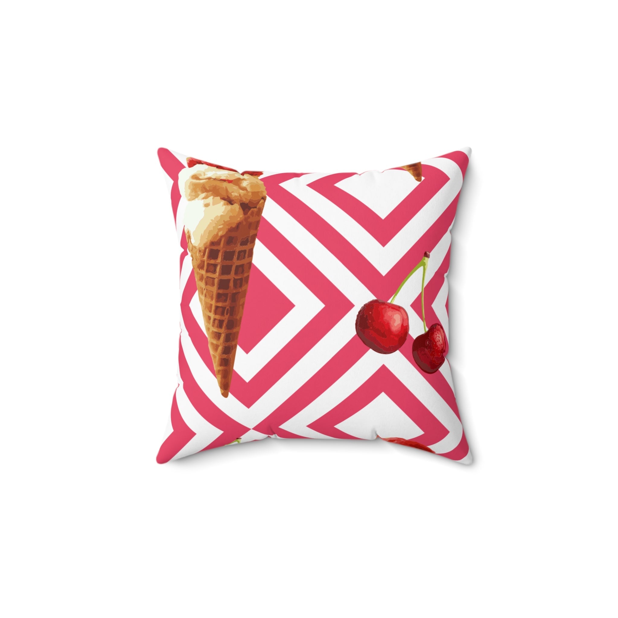 Ice Cream Cherry Square Pillow | Home Decor, Gift for Summer, Cozy Living Room Accent, Summer Party Decoration, Fun Throw Pillow - The Revival Rack