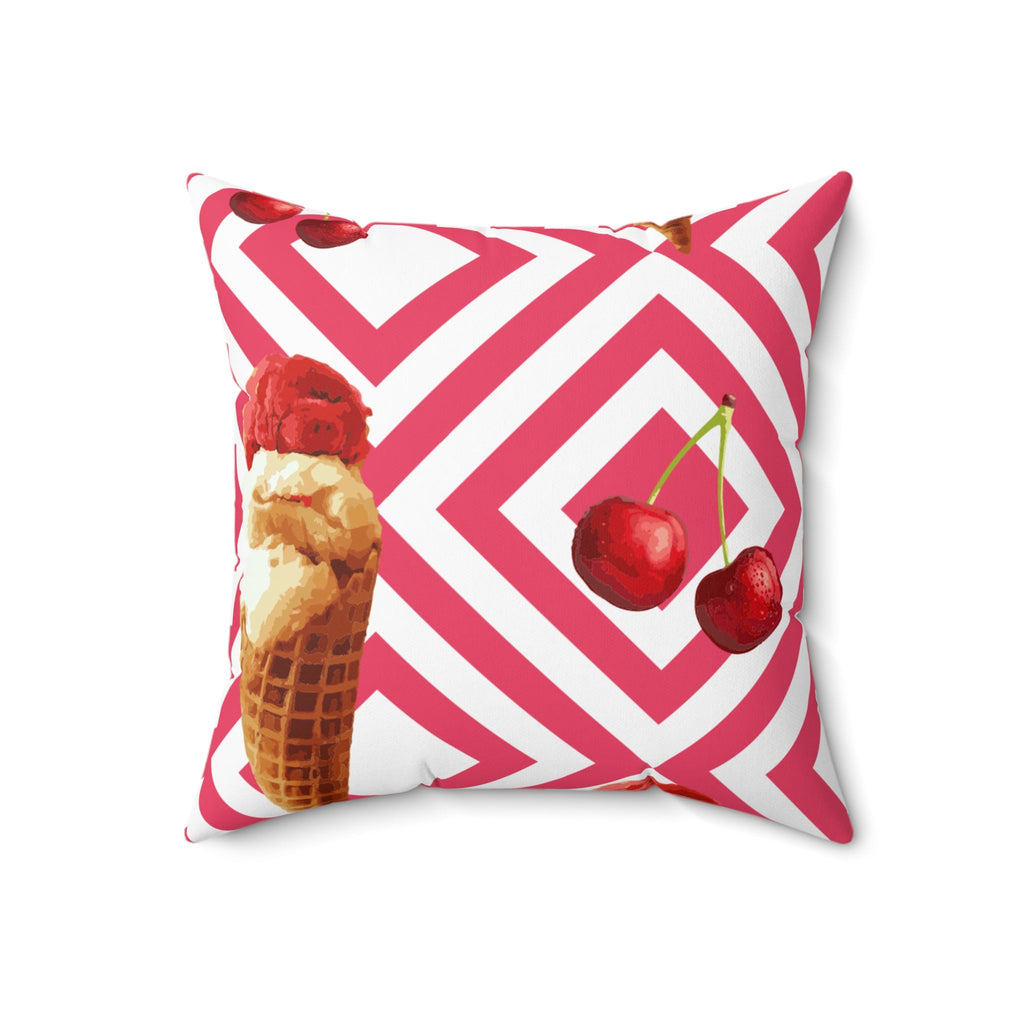 Ice Cream Cherry Square Pillow | Home Decor, Gift for Summer, Cozy Living Room Accent, Summer Party Decoration, Fun Throw Pillow - The Revival Rack