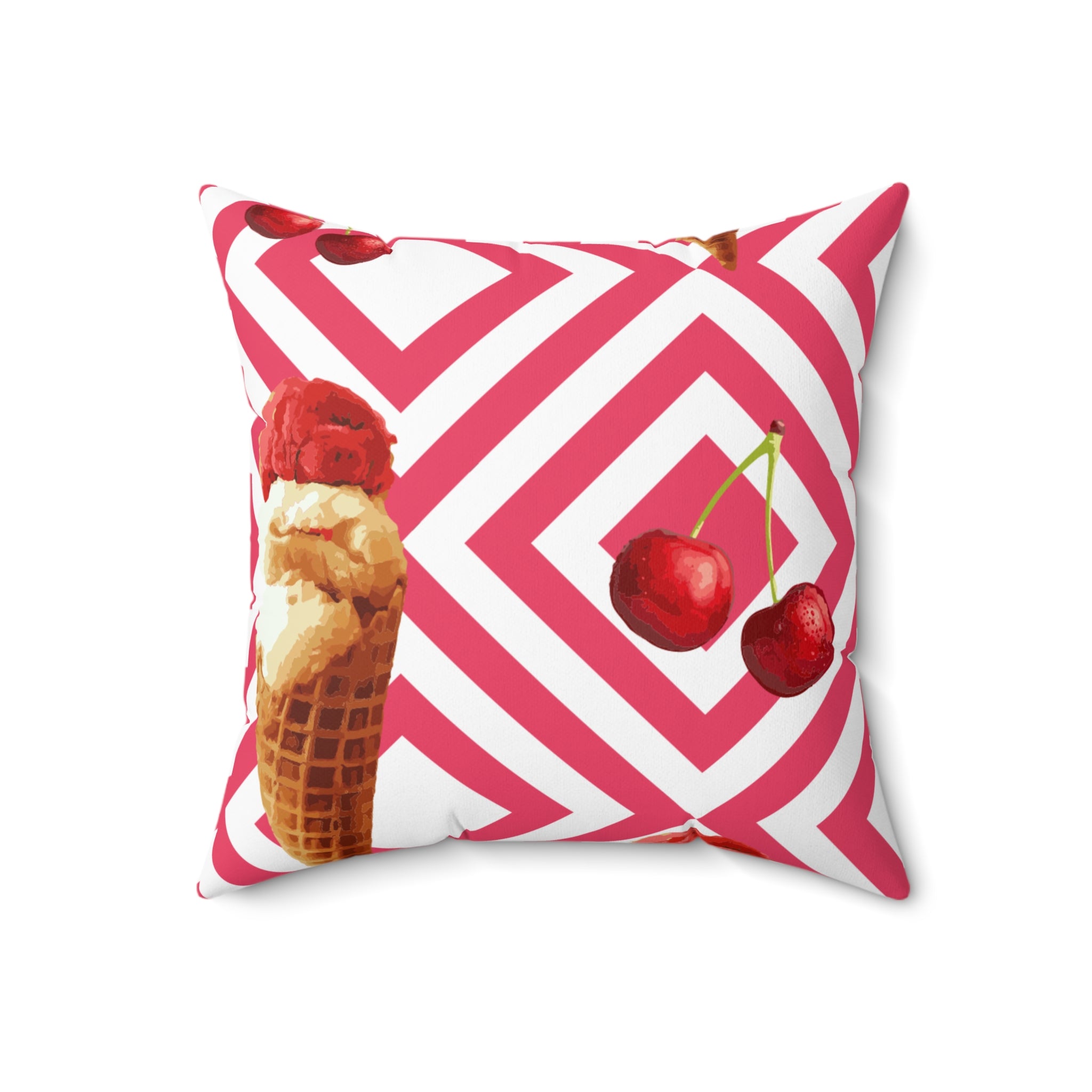 Ice Cream Cherry Square Pillow | Home Decor, Gift for Summer, Cozy Living Room Accent, Summer Party Decoration, Fun Throw Pillow - The Revival Rack