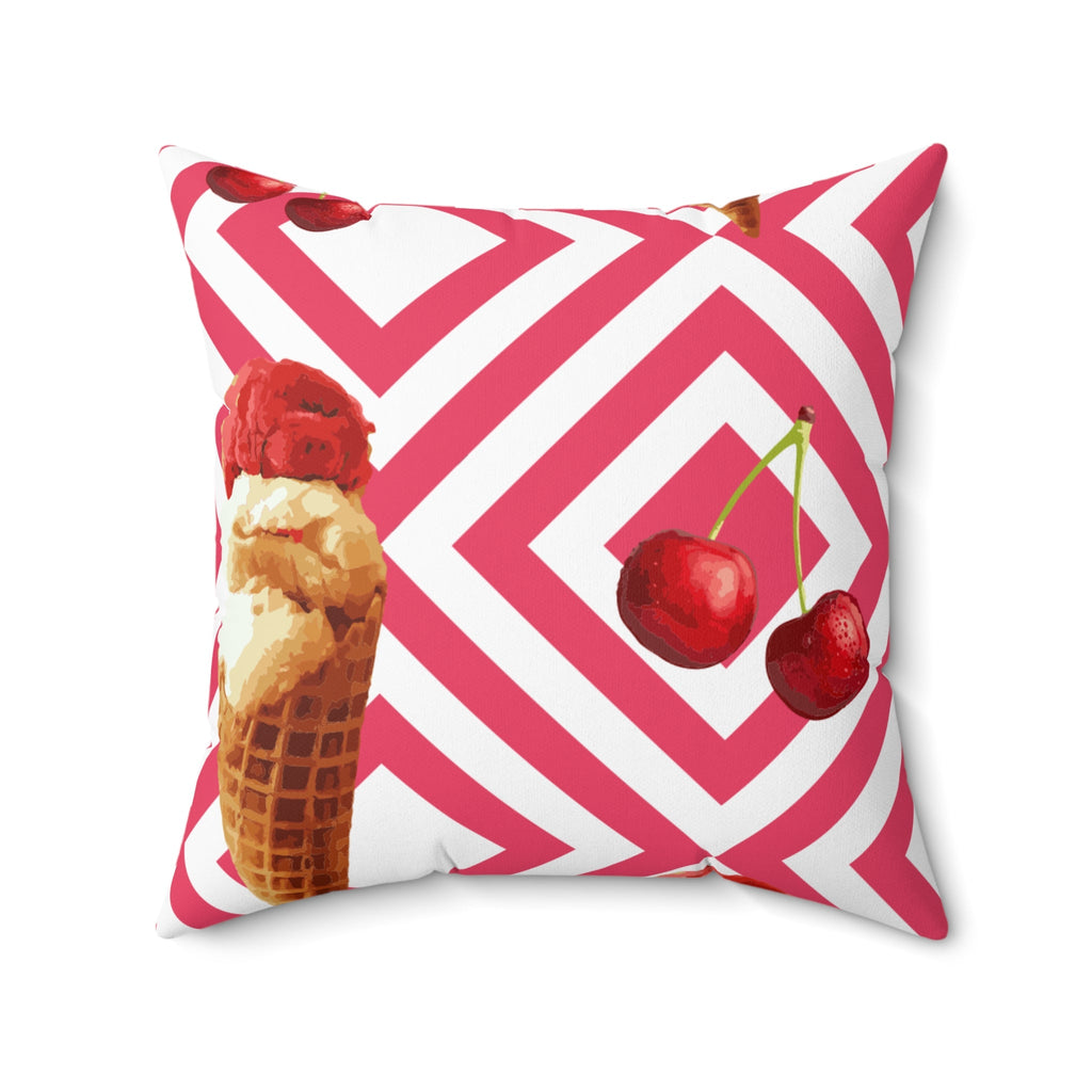 Ice Cream Cherry Square Pillow | Home Decor, Gift for Summer, Cozy Living Room Accent, Summer Party Decoration, Fun Throw Pillow - The Revival Rack