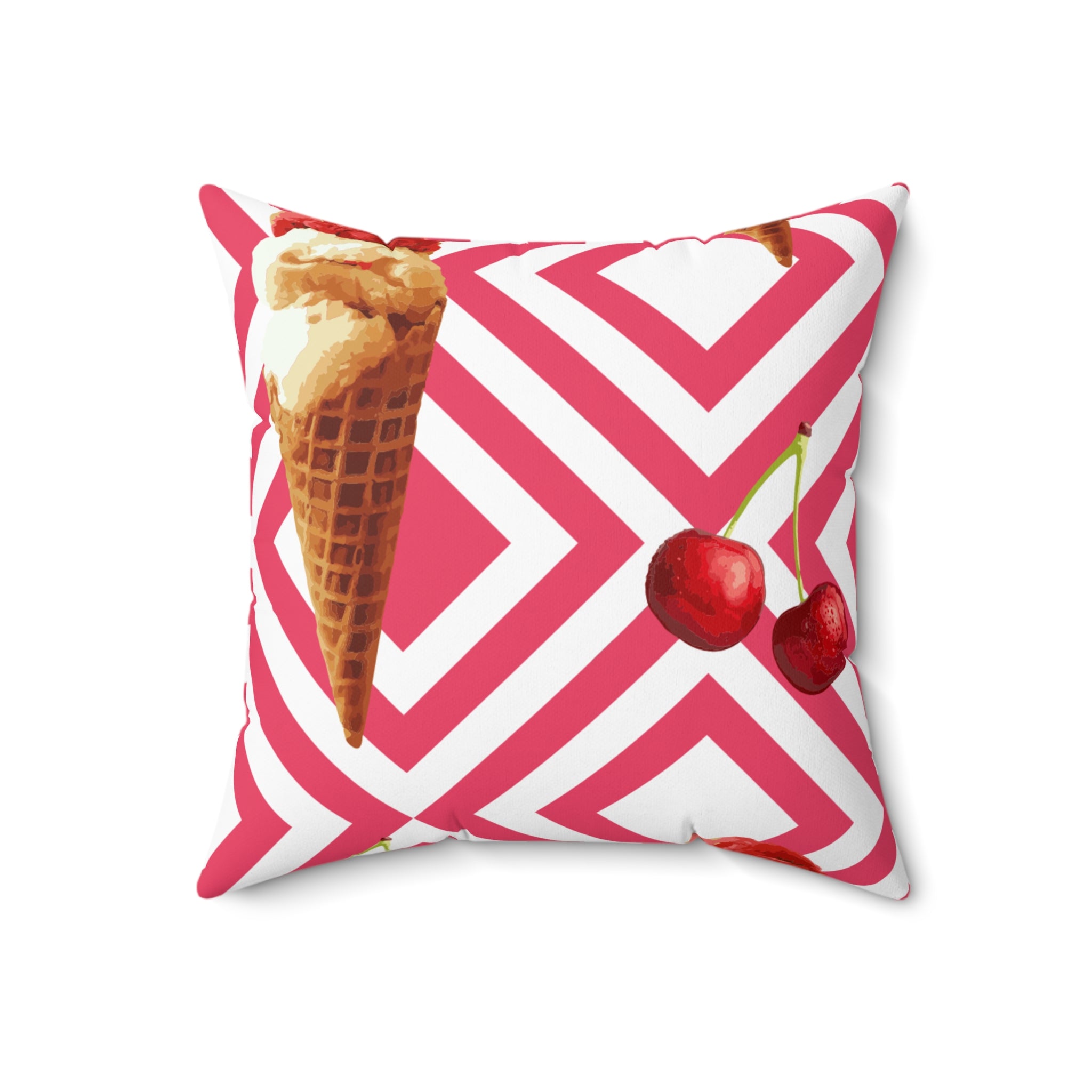 Ice Cream Cherry Square Pillow | Home Decor, Gift for Summer, Cozy Living Room Accent, Summer Party Decoration, Fun Throw Pillow - The Revival Rack