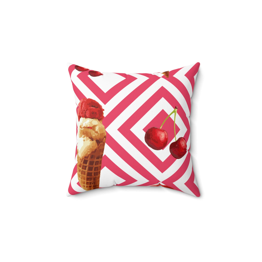 Ice Cream Cherry Square Pillow | Home Decor, Gift for Summer, Cozy Living Room Accent, Summer Party Decoration, Fun Throw Pillow - The Revival Rack