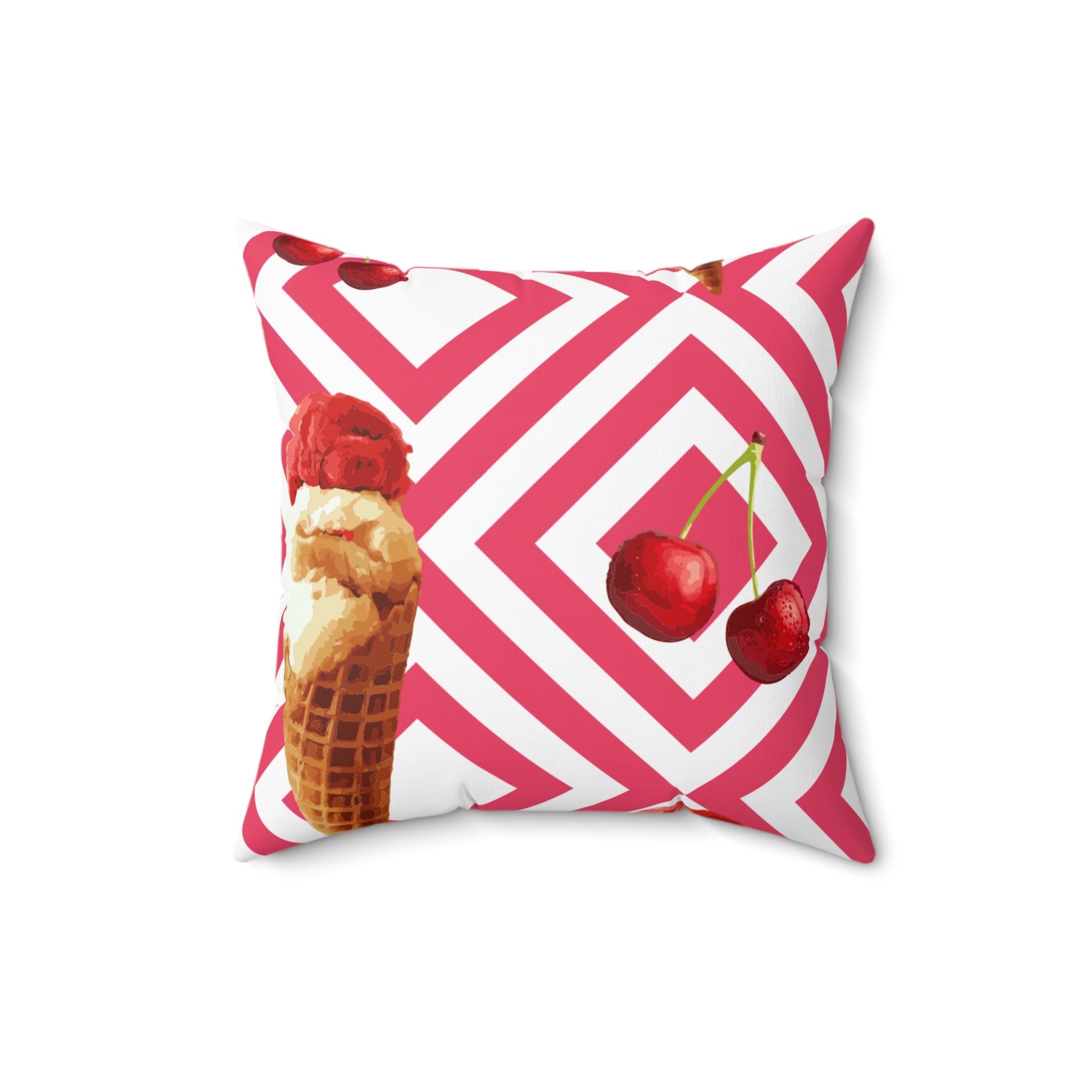 Ice Cream Cherry Square Pillow | Home Decor, Gift for Summer, Cozy Living Room Accent, Summer Party Decoration, Fun Throw Pillow - The Revival Rack
