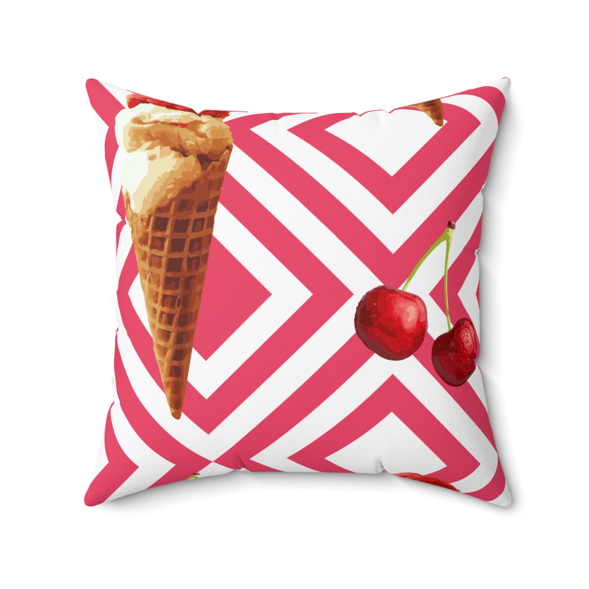 Ice Cream Cherry Square Pillow | Home Decor, Gift for Summer, Cozy Living Room Accent, Summer Party Decoration, Fun Throw Pillow - The Revival Rack