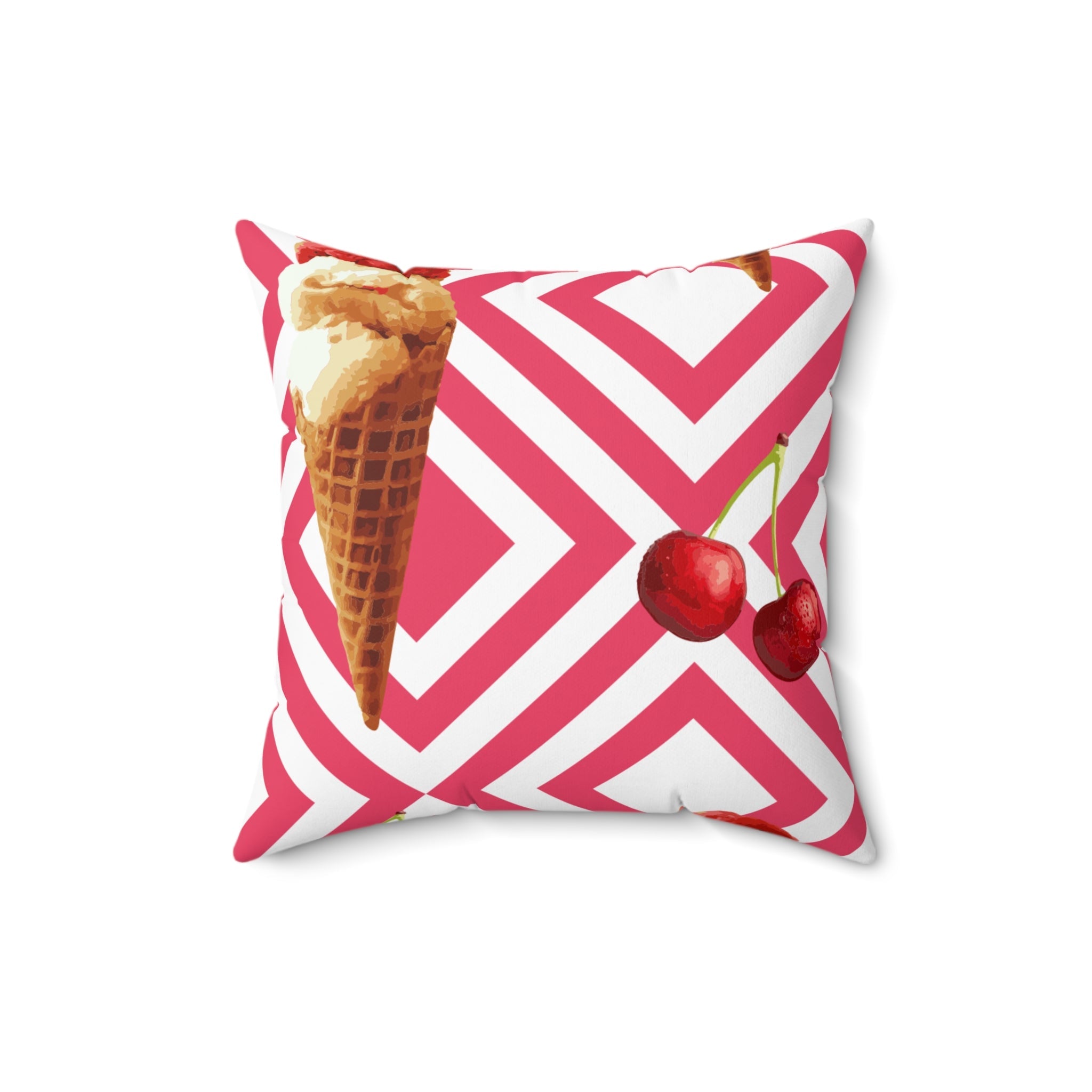 Ice Cream Cherry Square Pillow | Home Decor, Gift for Summer, Cozy Living Room Accent, Summer Party Decoration, Fun Throw Pillow - The Revival Rack