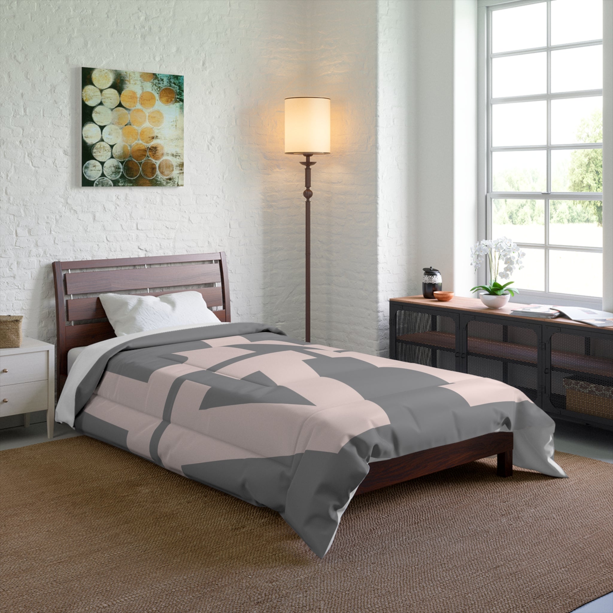 Love Typography Comforter — Pink & Gray Modern Bedding - Aura