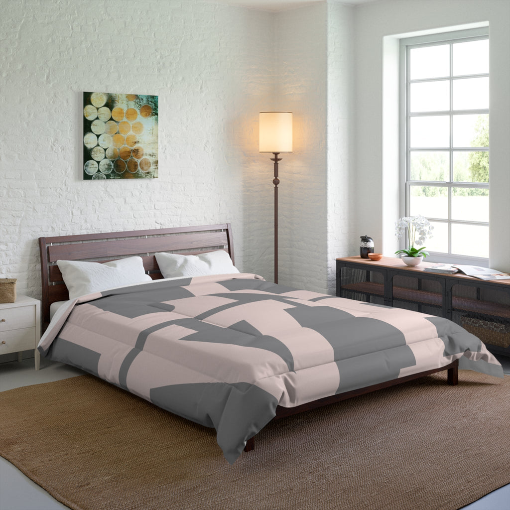 Love Typography Comforter — Pink & Gray Modern Bedding - Aura