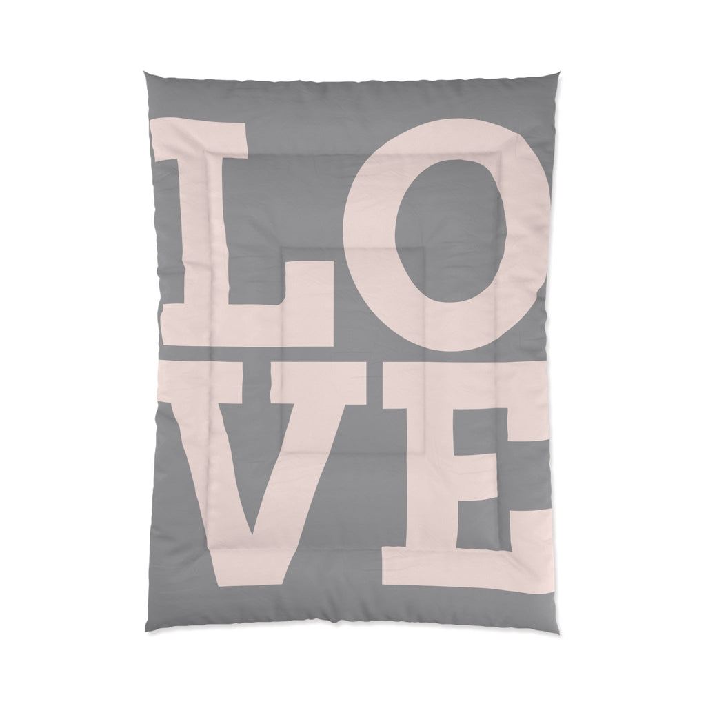 Love Typography Comforter — Pink & Gray Modern Bedding - Aura