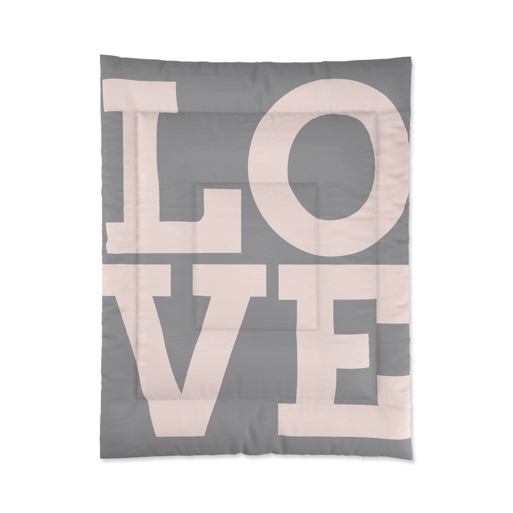 Love Typography Comforter — Pink & Gray Modern Bedding - Aura