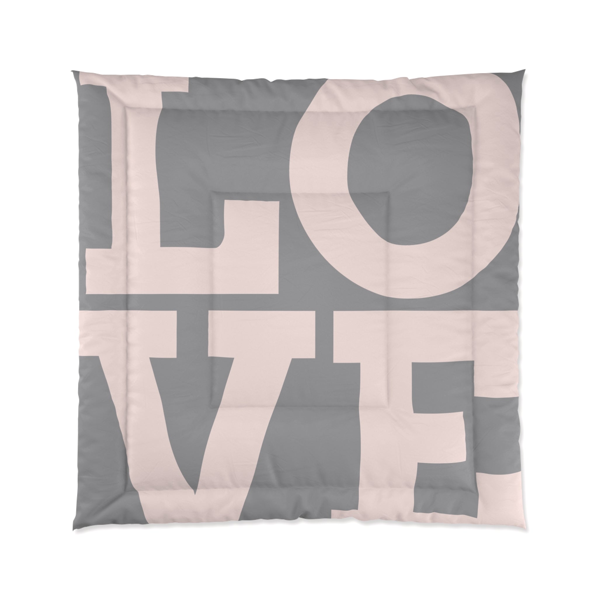 Love Typography Comforter — Pink & Gray Modern Bedding - Aura