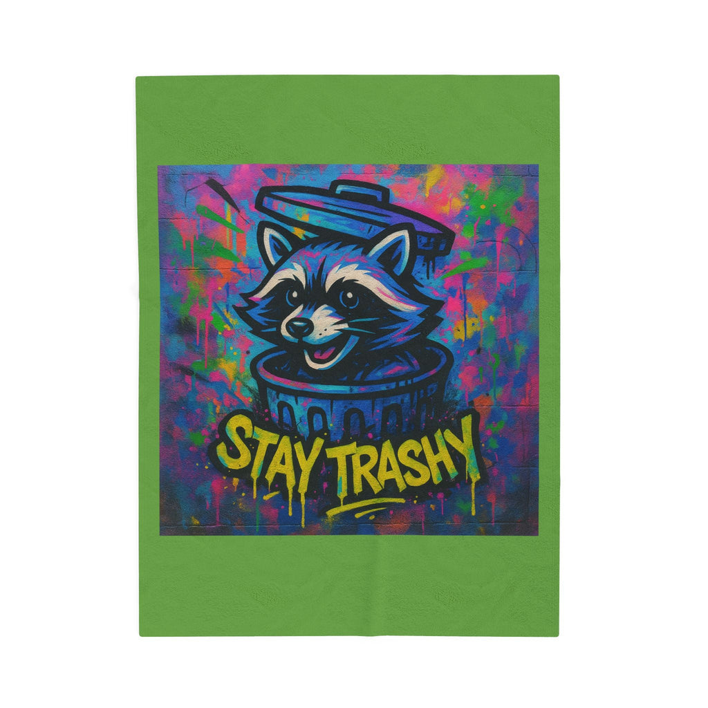 Velveteen Plush Blanket — Colorful Raccoon "Stay Trashy" Throw Blanket - Aura