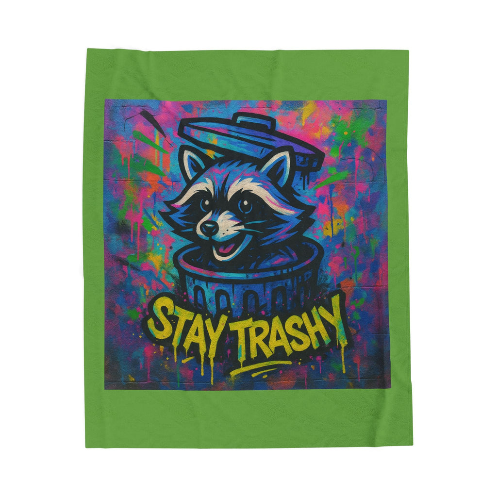 Velveteen Plush Blanket — Colorful Raccoon "Stay Trashy" Throw Blanket - Aura