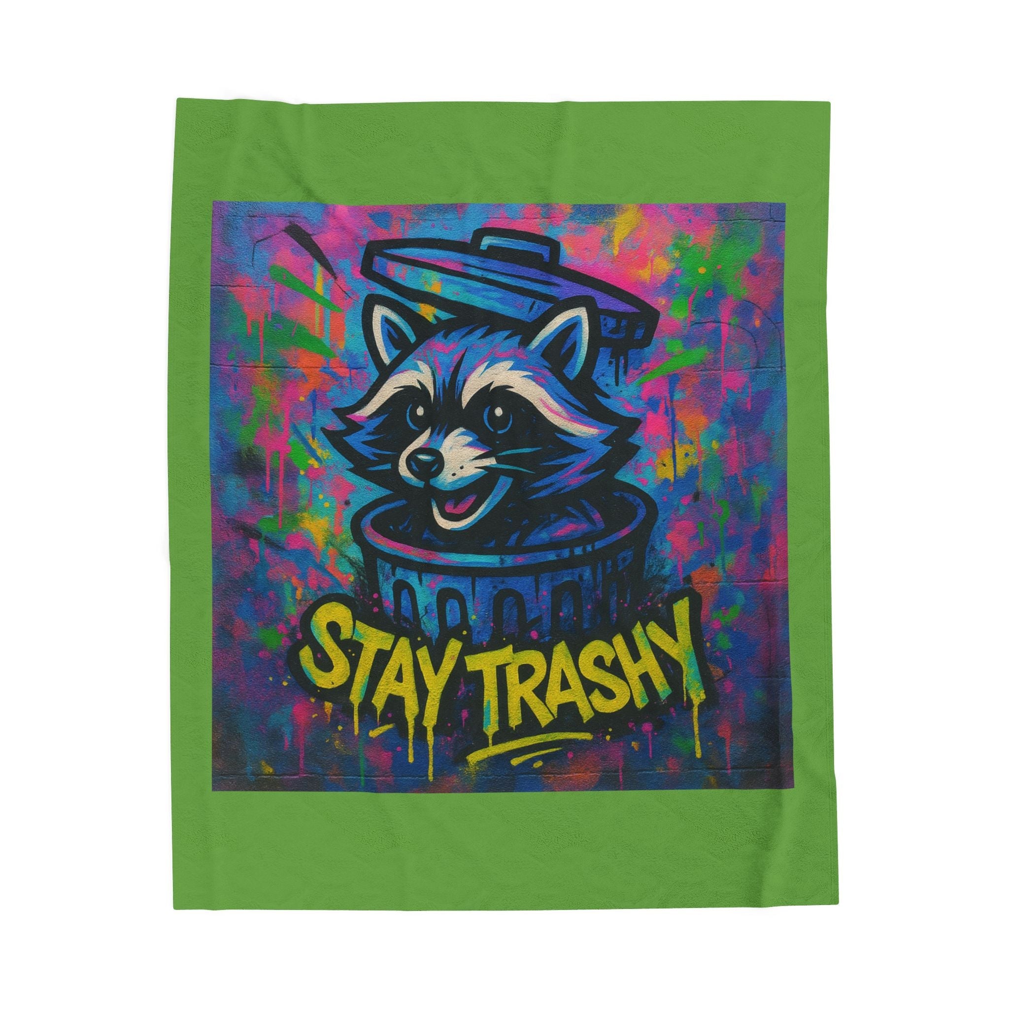 Velveteen Plush Blanket — Colorful Raccoon "Stay Trashy" Throw Blanket - Aura